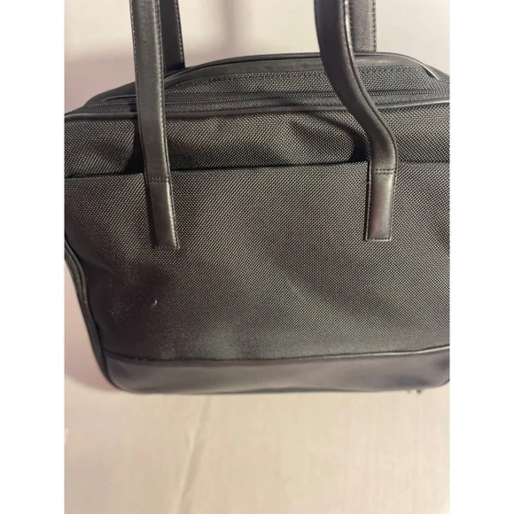 Tumi Black Leather Trimmed Briefcase Laptop‎ Bag Business Travel Commute